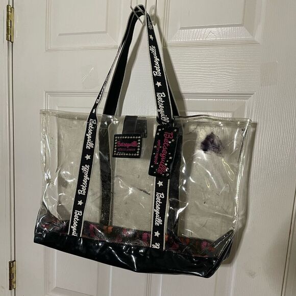 Betsey Johnson Transparent clear plastic XLTote with Black trim Accents - Picture 1 of 13